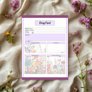 Bloc-note Carte de médicament du Jardin Violet en Fleur
