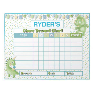 Bloc-note Carte de récompense Cute Dinosaur Chore Nom person
