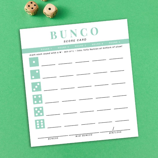 Bloc-note Carte de score Bleu et Blanc Bunco (modern tear-off notepad Bunco score card with mint green accents )