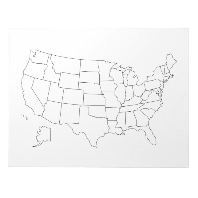 Bloc-note Carte des États-Unis vierge avec contours des État (Devant)