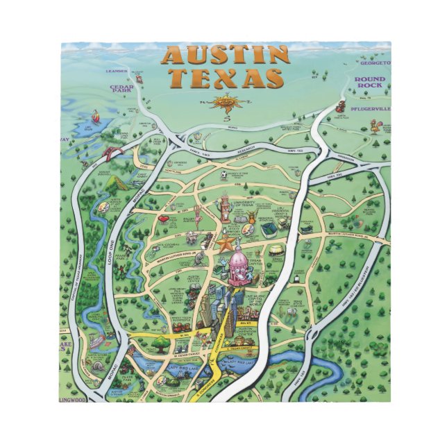 Bloc-note Carte du dessin animé Austin Texas (Devant)