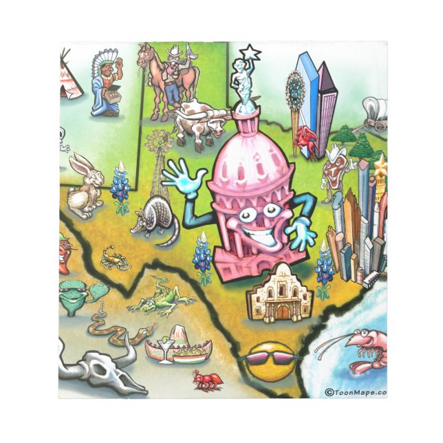 Bloc-note Carte du dessin animé Austin Texas (Devant)