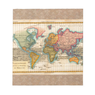 Bloc-note Carte du monde 1700s Antique Continents