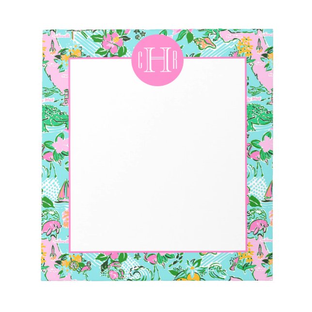 Bloc-note Carte Floride Preppy Palm Beach Motif Monogrammé (Devant)