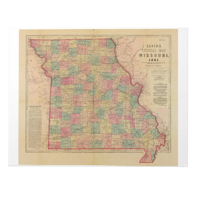 Bloc-note Carte officielle de Lloyd's du Missouri (1861) (Devant)