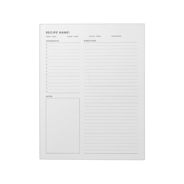 Bloc-note Carte Planner Simple Minimal Recette (Tourné)