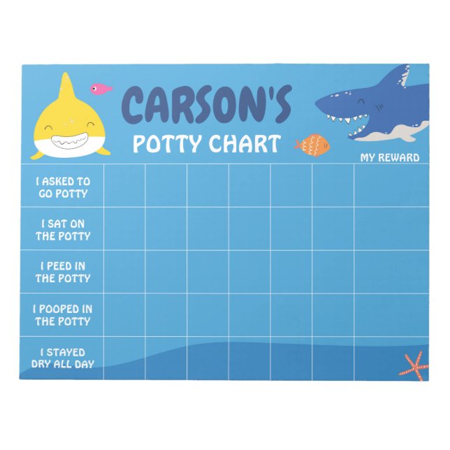 Bloc-note Carte Potty Shark Cute Nom et tâches personnalisés (Devant)