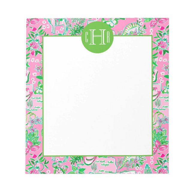 Bloc-note Carte Texas Pink & Green Preppy Motif Monogramme (Devant)
