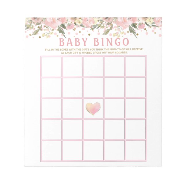Bloc-note Cartes de jeu de Baby shower Floral Pink Gold (Devant)