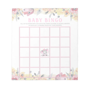 Bloc-note Cartes de jeu de bingo pour baby shower éléphant f