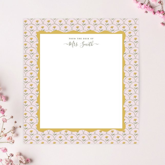 Bloc-note Cartes de notes élégantes à fleurs sauvages (Wildflower geometrical and wavy frame personalized note cards)
