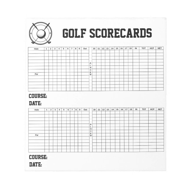 Bloc-note Cartes de score de golf personnalisées (Devant)
