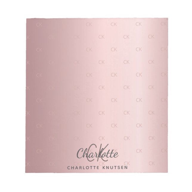 Bloc-note Cartes initiales en monogramme rose pâle nom éléga (Devant)
