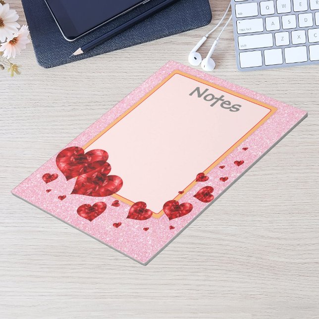 Bloc-note Cartes rouges et Parties scintillant Rose Grand Bl (Red Hearts & Rose Glitter Large Notepad)