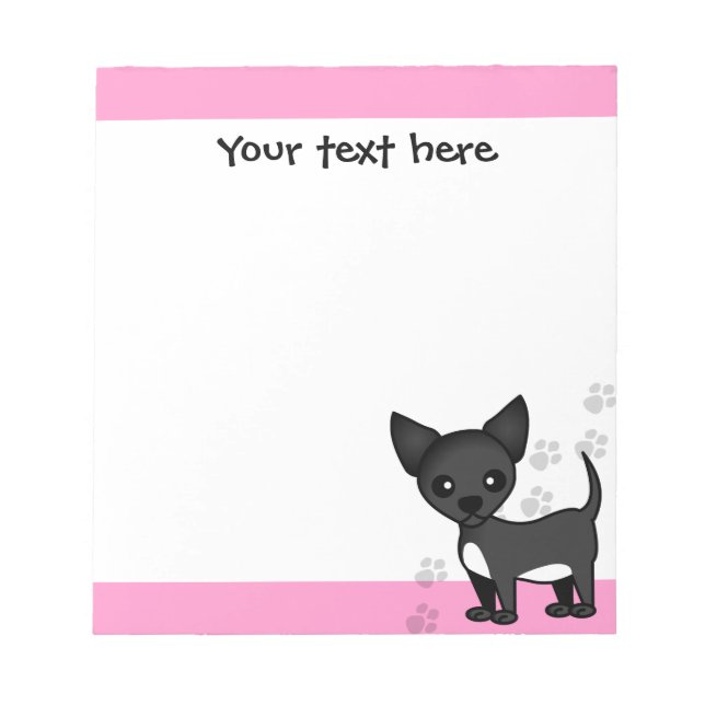 Bloc-note Cartoon noir Chihuahua Empreinte de patte rose (Devant)