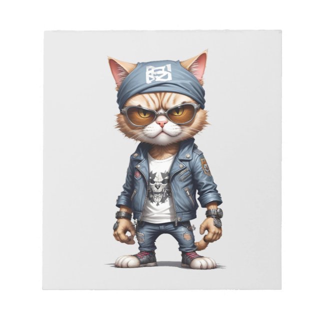 Bloc-note Cat Biker Rebel en cuir Jacket Cool Style urbain (Devant)