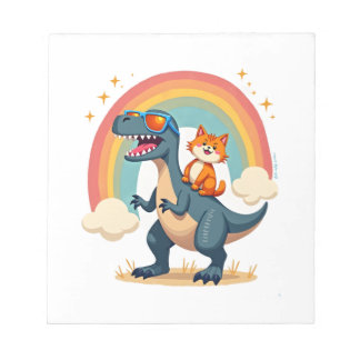 Bloc-note Cat Riding Dinosaur T-Rex Kitten Rainbow Dino Funn