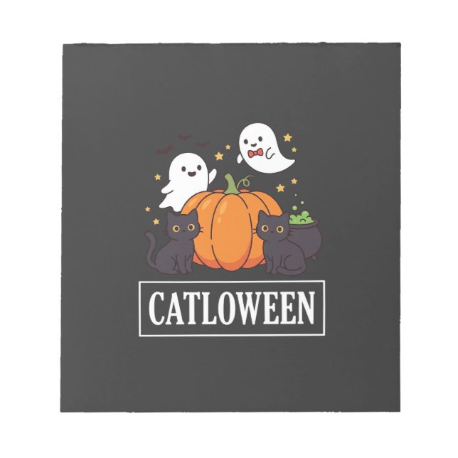 Bloc-note Catloween Drôle Chat Halloween Fantôme Citrouille  (Devant)