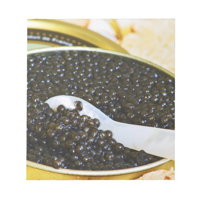 Bloc-note Caviar noir et une cuillère en nacre pour (Devant)