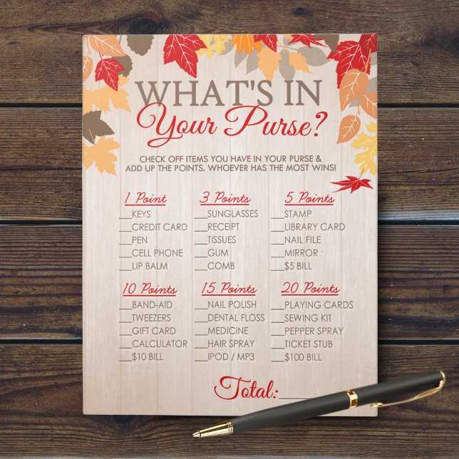 Bloc-note Ce qui est dans votre sac jeu de Fête des mariées  (Fall Bridal Guest Bingo Bridal Shower Party Game. Comes in a pack of 40 easy tear away games!)