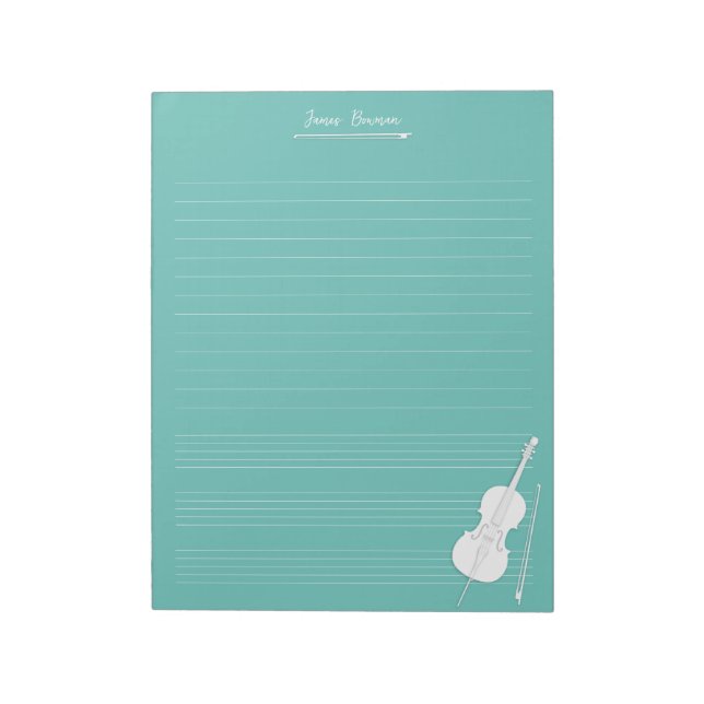 Bloc-note Cello Blanc & Archet Cours de Musique Personnalisé (Tourné)