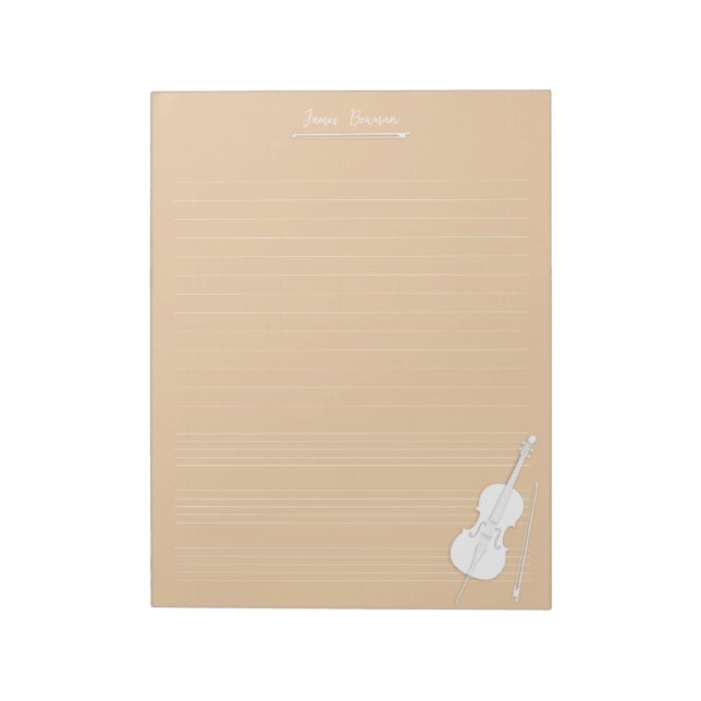 Bloc-note Cello blanc & Archet Cours de musique personnalisé (Tourné)