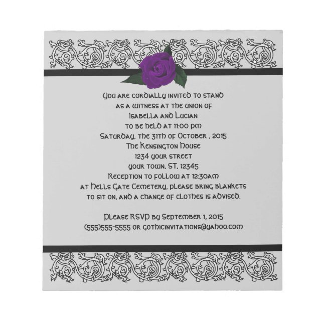Bloc-note Celtic Knot Infinity Rose Goth Wedding Invitation  (Devant)