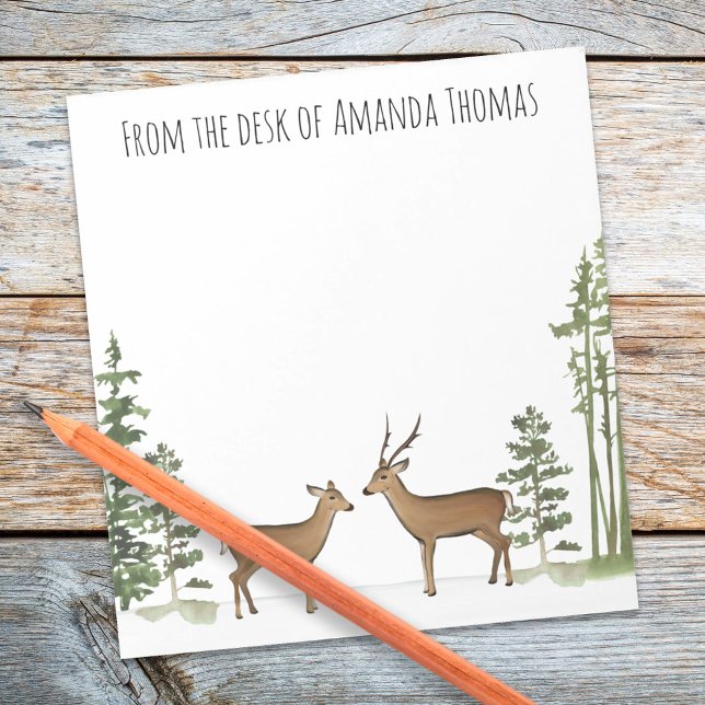 Bloc-note cerf de la forêt en bois style aquarelle (Woodland deer simple deer and buck notepad.)