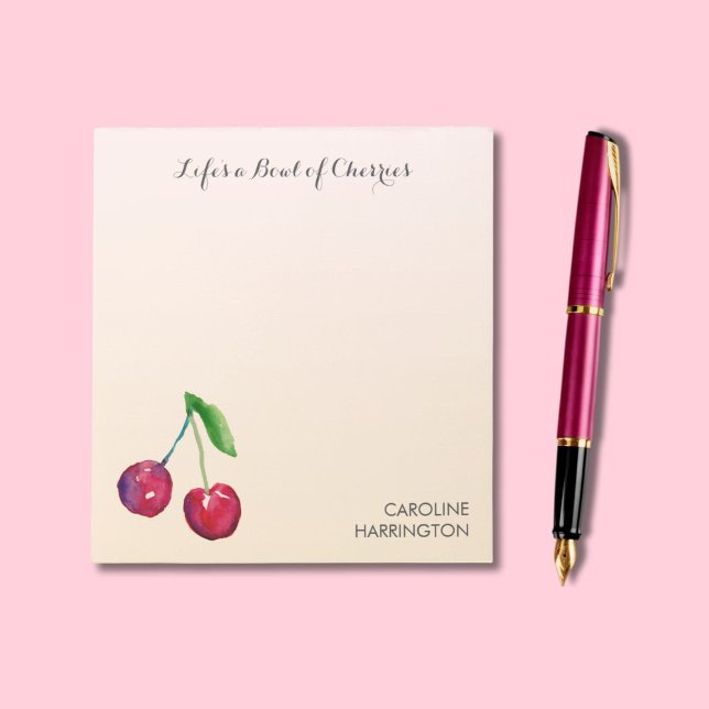 Bloc-note Cerises à la main Cute Inspirational Coquette (Unique, hand-drawn red cherries lend romance and elegance to your notes and correspondence!)