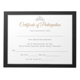 Bloc-note Certificats de concours de style Miss America - pa