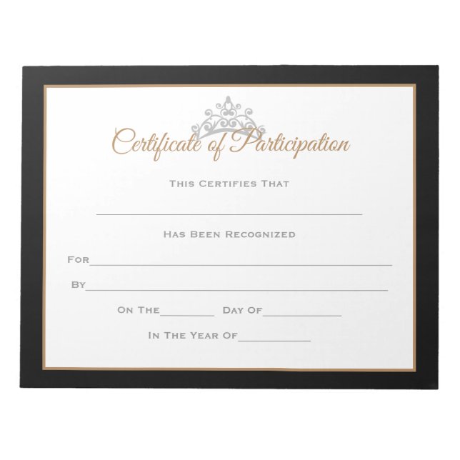 Bloc-note Certificats de concours de style Miss USA-particip (Devant)