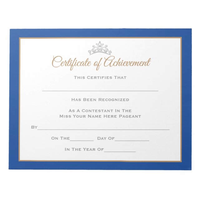 Bloc-note Certificats de concours de style Miss USA-Réussite (Devant)