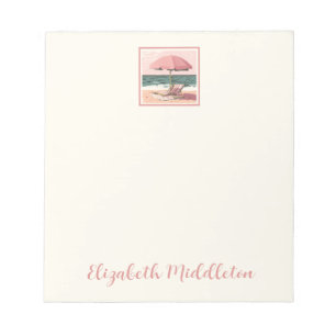 Bloc-note Chaise de plage rose et crème et parapluie