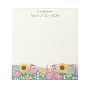 Bloc-note Champ de fleurs de colibri personnalisé avec nom