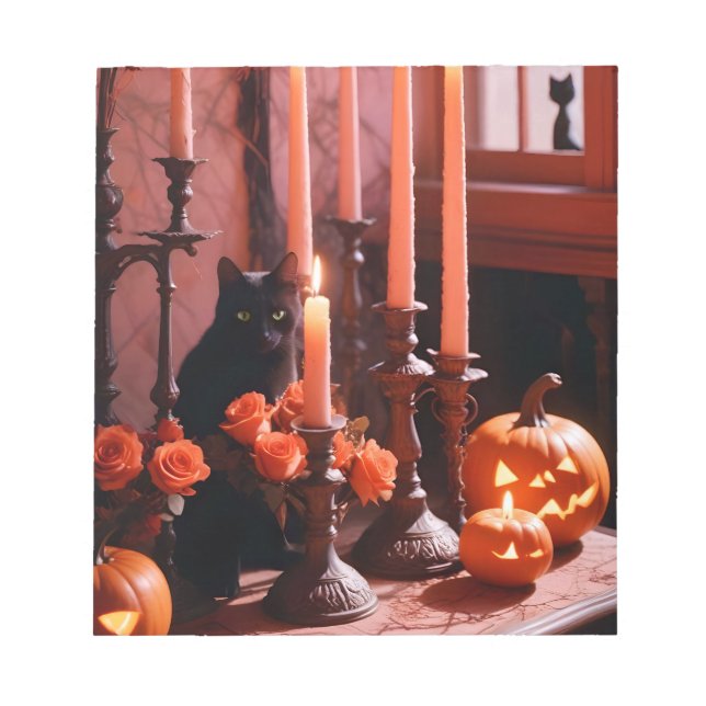 Bloc-note Chandelles Citrouilles d'Halloween Cute Éffrayant  (Devant)