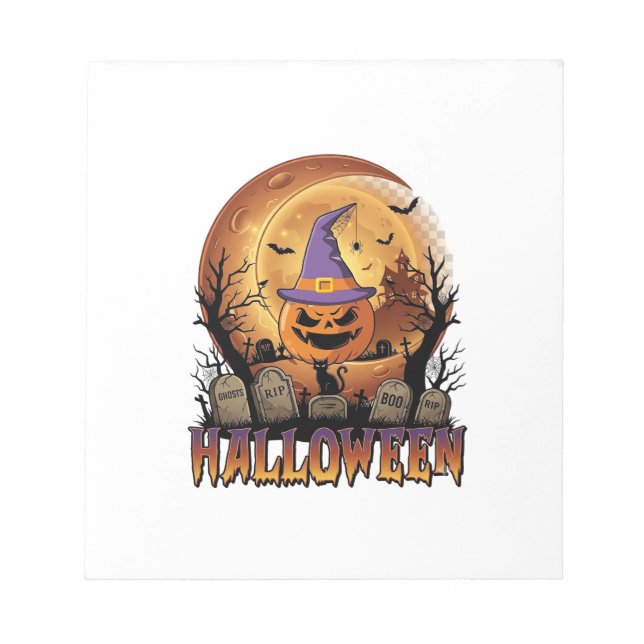 Bloc-note Chapeau de sorcière de citrouille d'Halloween Chat (Devant)