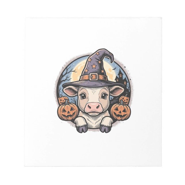 Bloc-note Chapeau de sorcière de veau Halloween mignon Gravu (Devant)