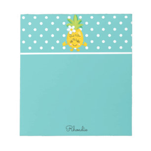 Bloc-note Charmante ananas Pois bleu et blanc