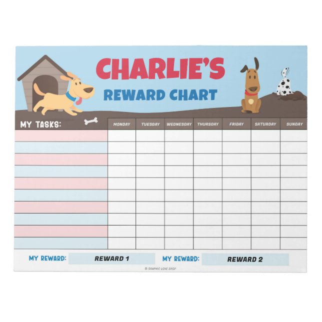 Bloc-note Charte de Récompenses de Chiens de Dessin Animé Mi (Devant)