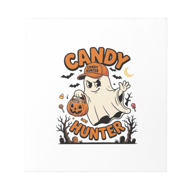 Bloc-note Chasseur de bonbons Halloween Fantôme Citrouille S (Devant)