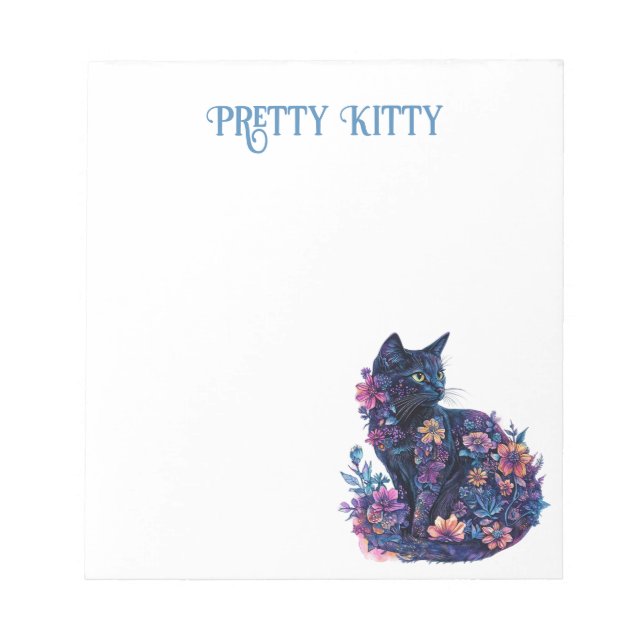 Bloc-note Chat bleu noir Fleurs Joli Minou (Devant)