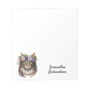 Bloc-note Chat Boho Personnalisé Aquarelle Florale