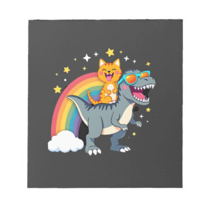 Bloc-note Chat chevauchant un dinosaure T-Rex chaton arc-en-