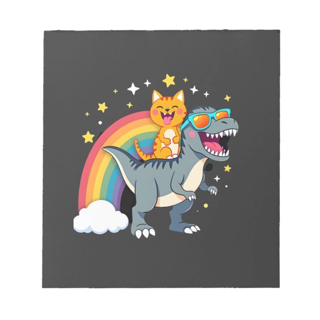 Bloc-note Chat chevauchant un dinosaure T-Rex chaton arc-en- (Devant)