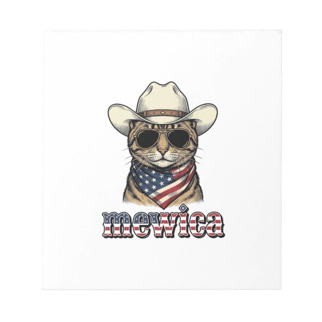 Bloc-note Chat Cowboy Patriotique Mewica Design Vectoriel Vi (Devant)