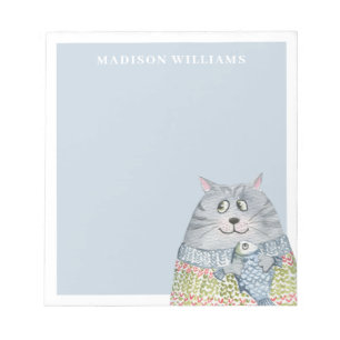 Bloc-note Chat d'aquarelle mignonne avec nom personnalisé