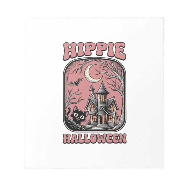 Bloc-note Chat de maison hantée Halloween Hippie Design Vint (Devant)