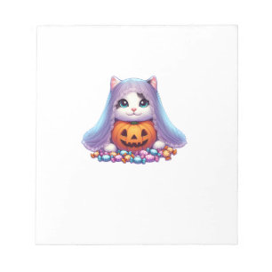 Bloc-note Chat d'Halloween avec citrouille et bonbon T-shirt