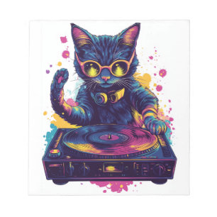 Bloc-note Chat DJ funky � Fête Kitty Disco Rétro