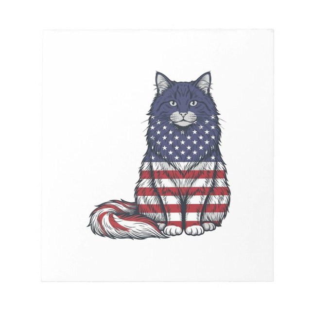 Bloc-note Chat drapeau patriotique dessin de t-shirt de grav (Devant)